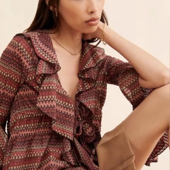 FREE PEOPLE PALMA RUFFLE TIE FRONT TUNIC NWT - Picture 4 of 10